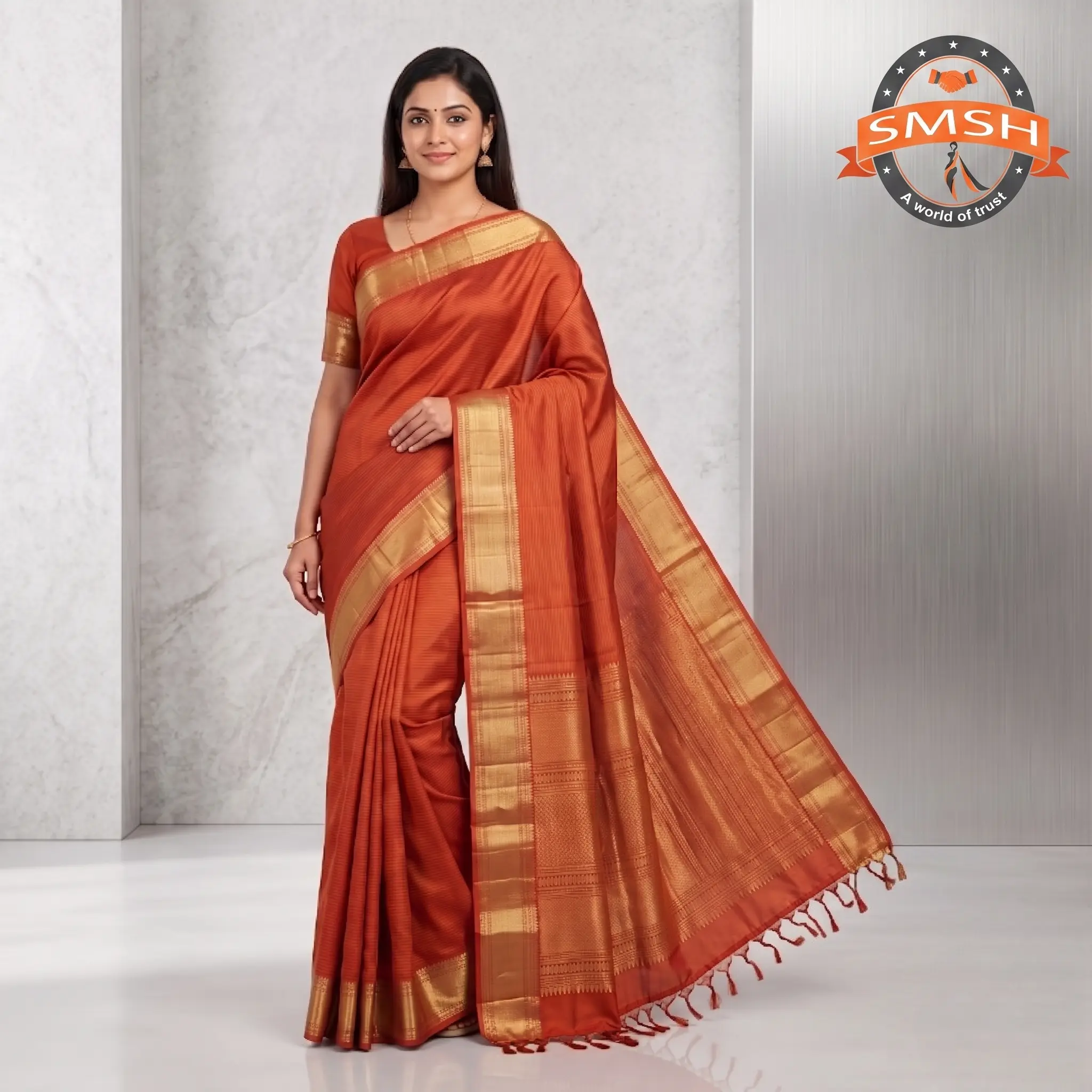 Orange Vintage Brocade Silk Saree